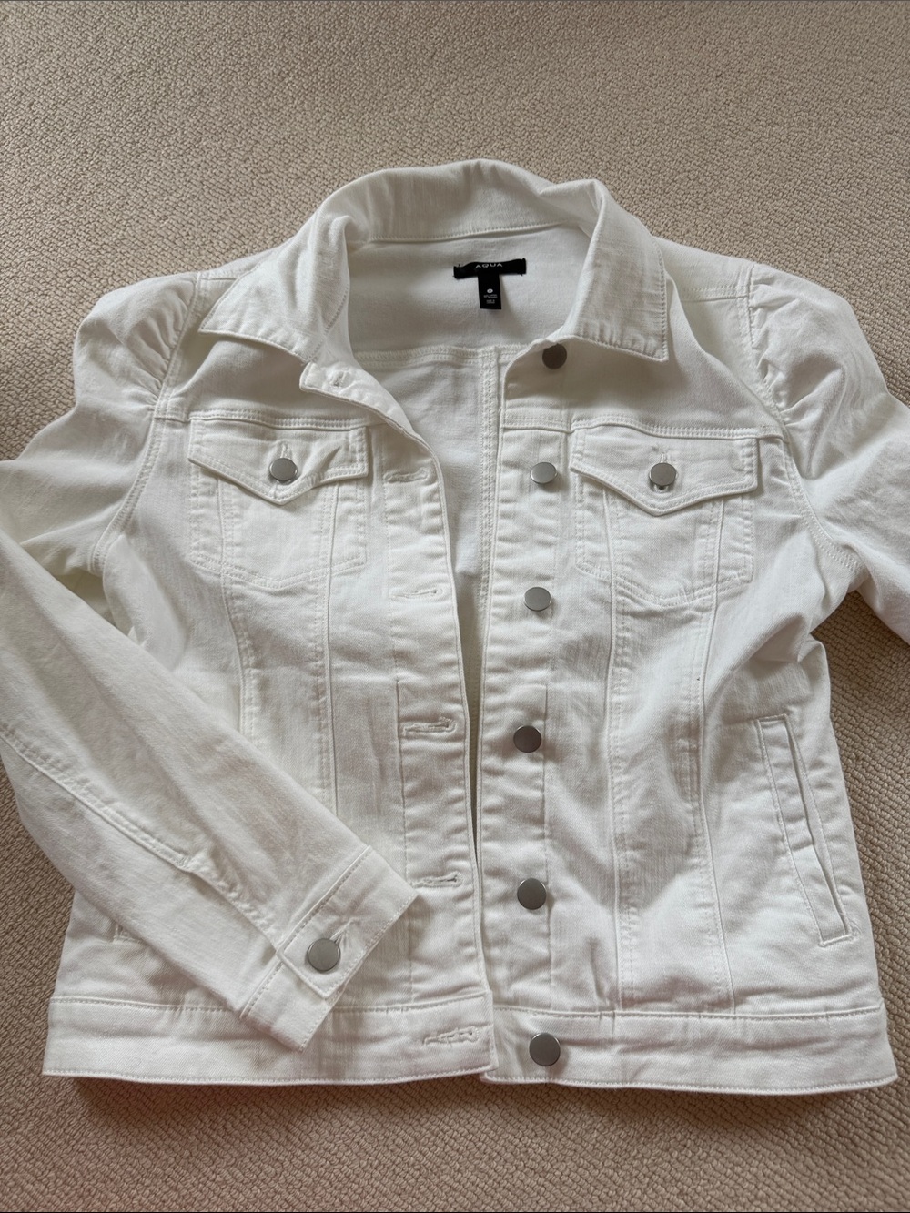 Aqua White Denim Jacket with Button-Front